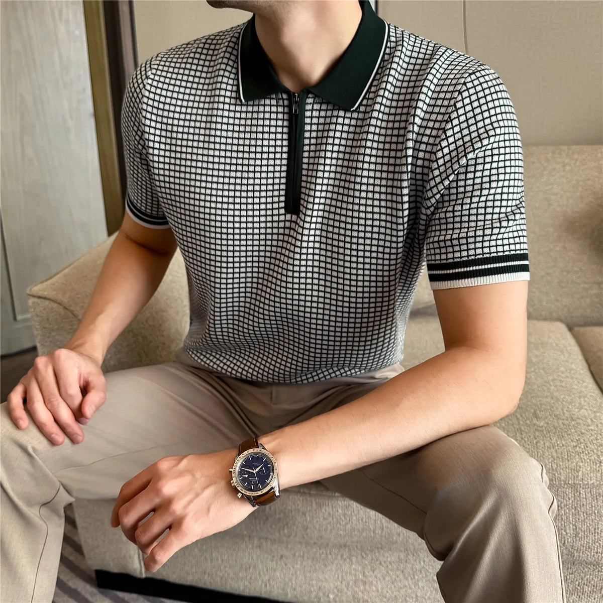 Men's Grid Knit Polo Shirt