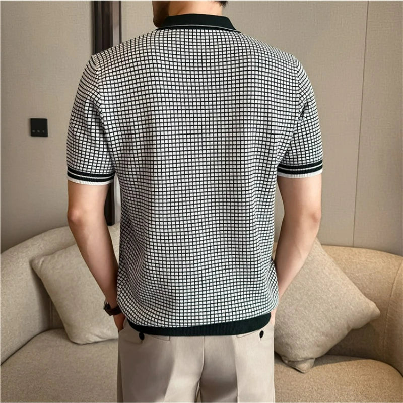 Men's Grid Knit Polo Shirt